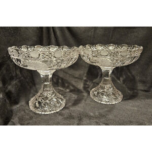 McKee Innovation Bowl Compote Cut Crystal Antique Glass - SET OF 2